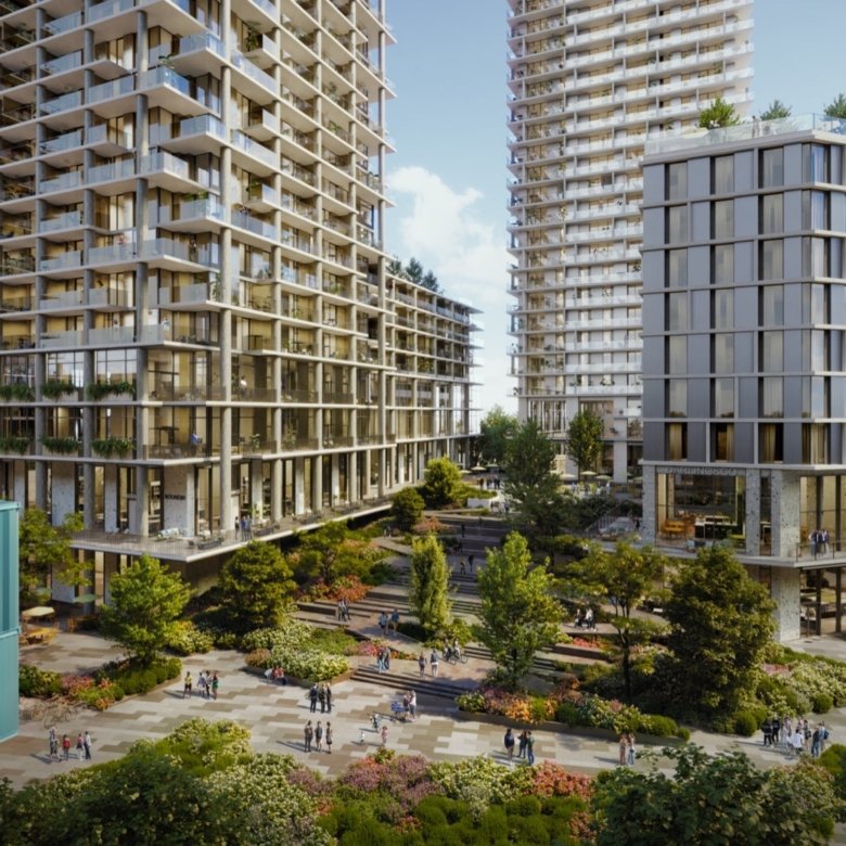 Brentwood Block podium and pedestrian friendly streetscape.