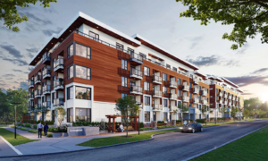 Exterior rendering of Interchange Surrey mid rise buildings.