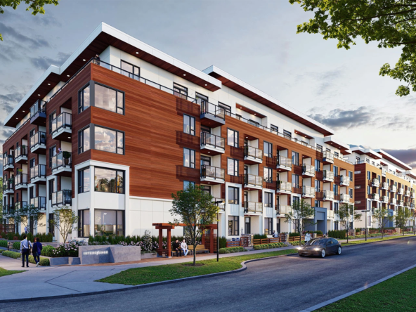 Exterior rendering of Interchange Surrey mid rise buildings.