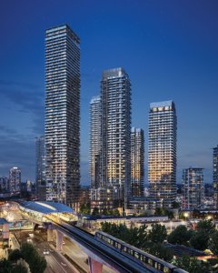 Exterior rendering of Brentwood Block Burnaby in daytime.