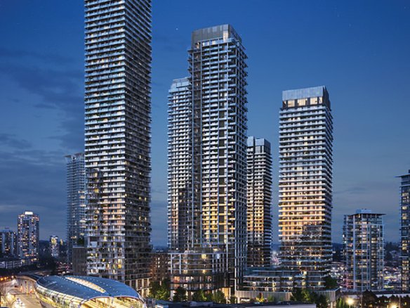 Exterior rendering of Brentwood Block Burnaby in daytime.