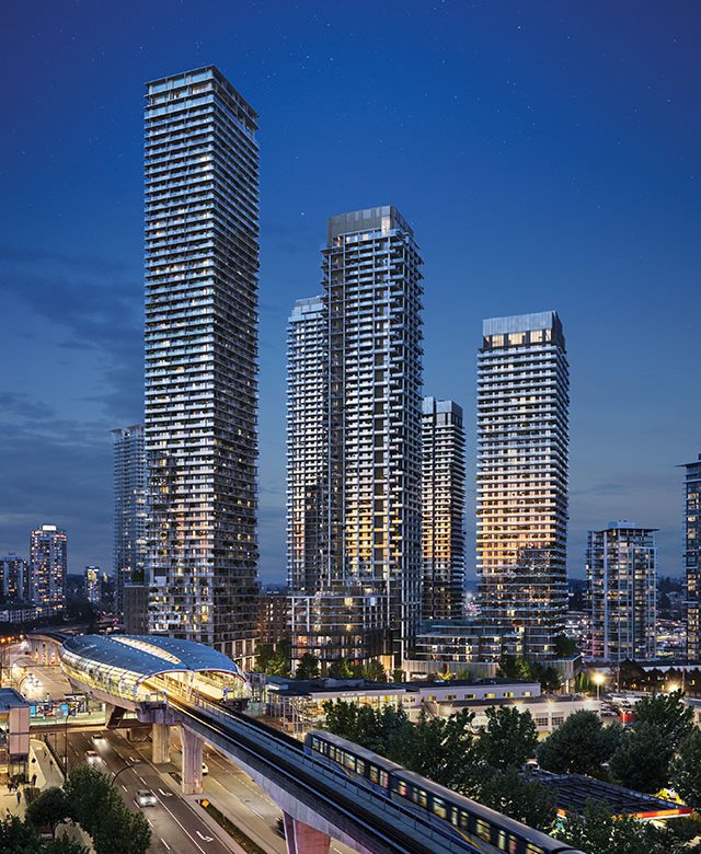 Exterior rendering of Brentwood Block Burnaby in daytime.