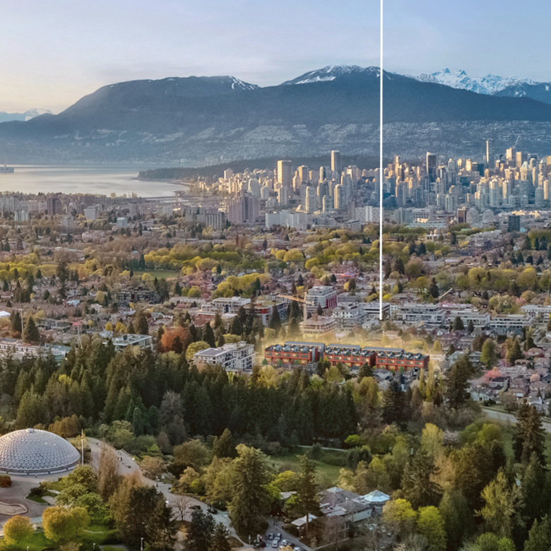 Streetscape at Kinsley with landscaped pedestrian paths.