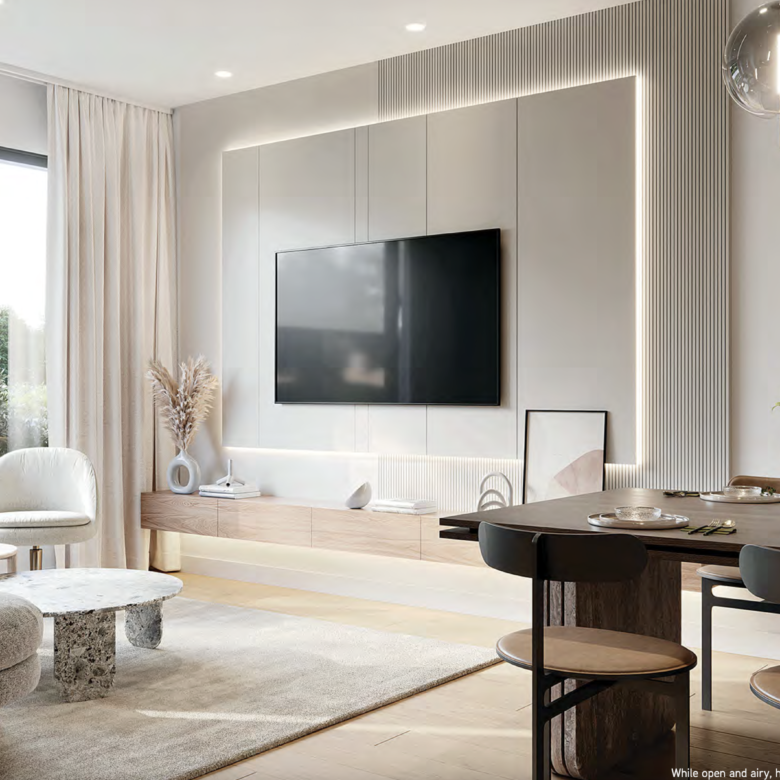 Living room interior at Kinsley with modern open layout.